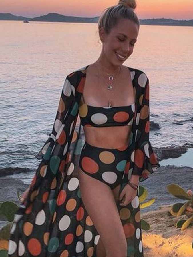 Fashion Polka Dot Print Bikini Cover-Up Set