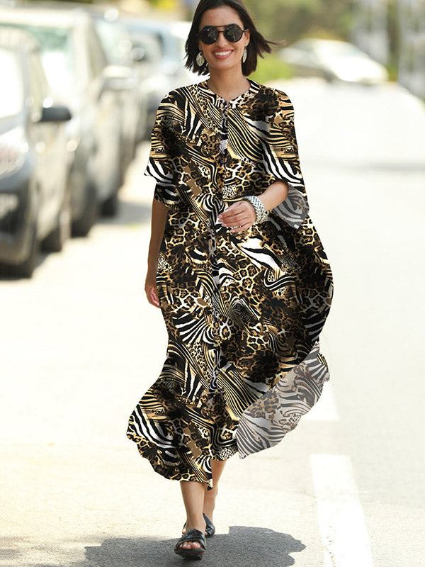 Animal Printed Loose Pocket Beach Cover-Up