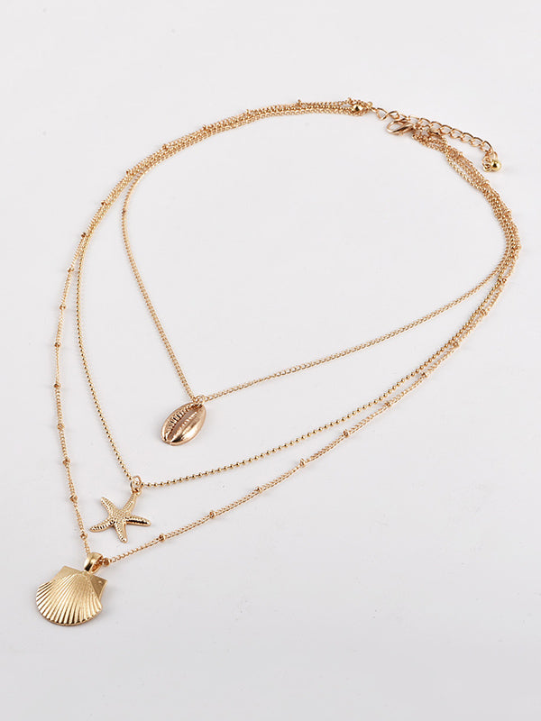 Fashion Alloy Shell Pendant Beach Multilayer Necklace