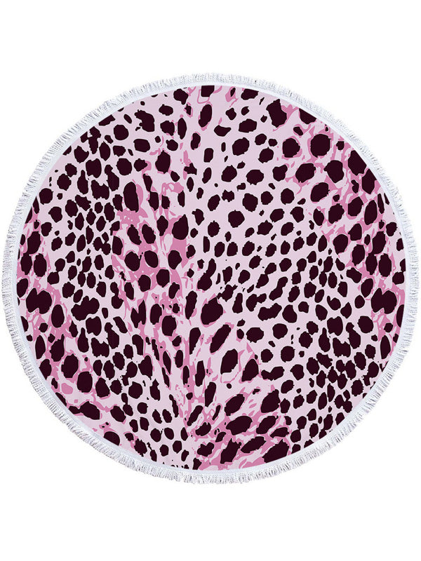 Stylish Animal Printed Round Shape Tasseled Soft Beach Mat