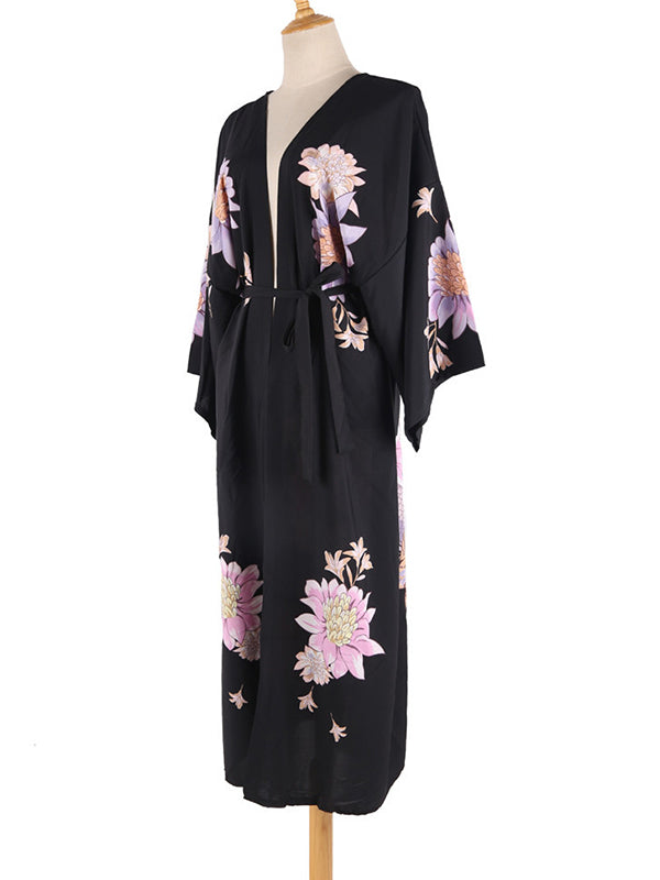 Dragon Print Half Sleeve Cardigan Loose Beach Cover-Up Swimwear