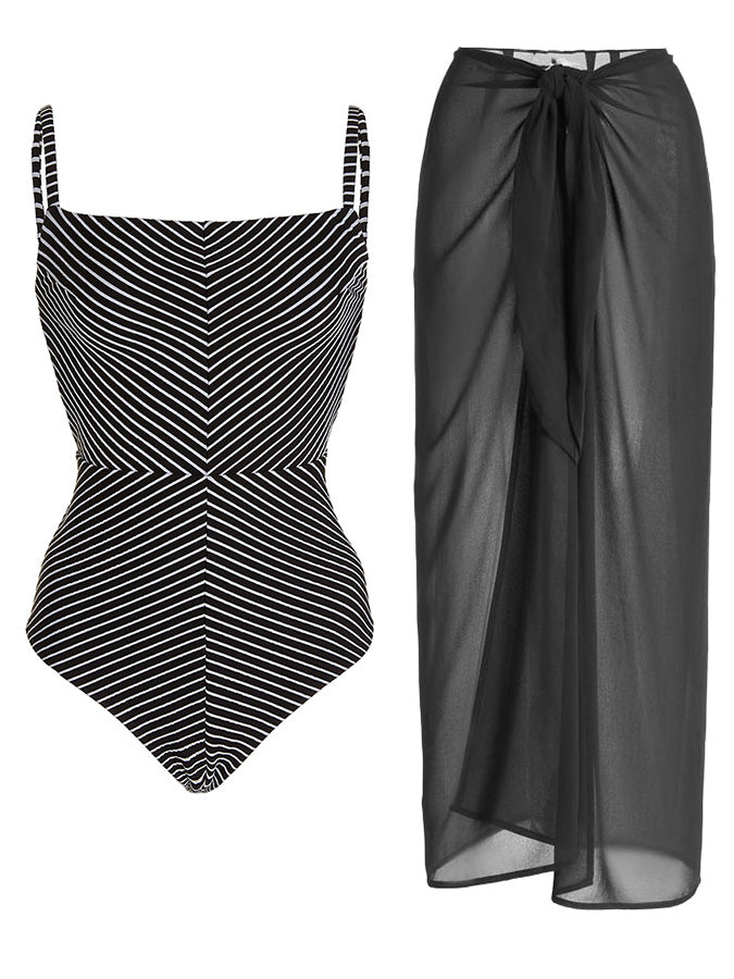 Striped Backless One Piece Swimsuit