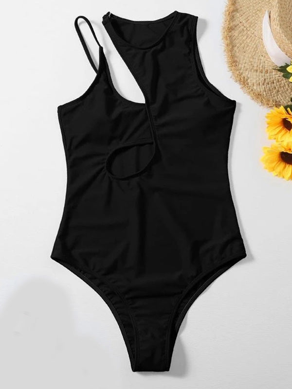 Solid Color Hollow Sexy Slim Swimwear