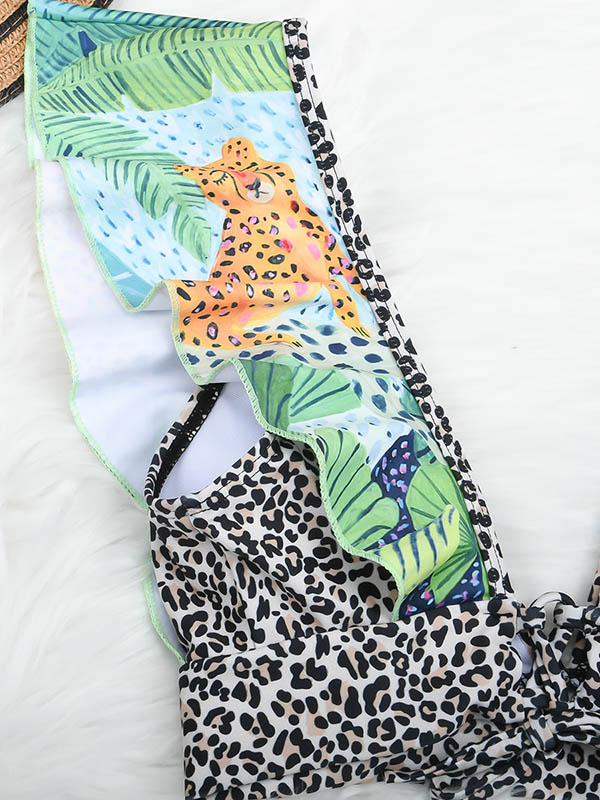 Floral Printed Deep V-Neck  Hipster Bikini