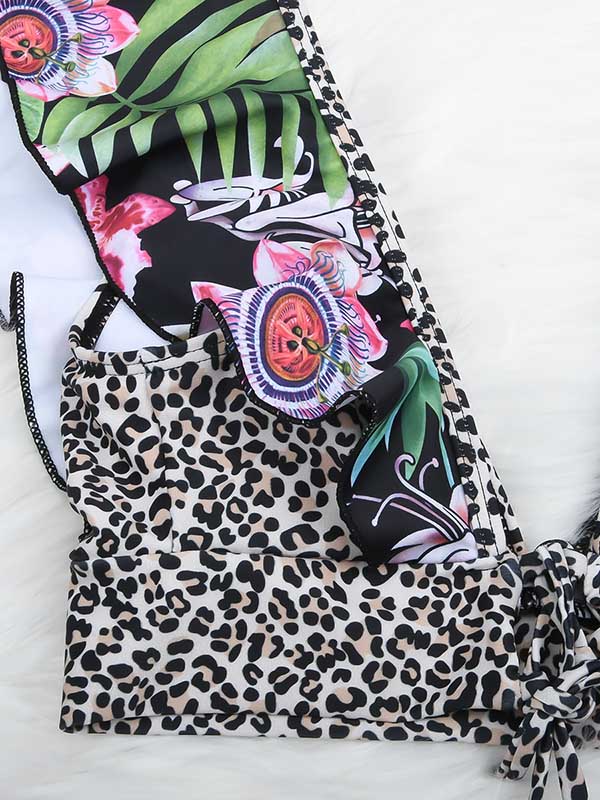 Floral Printed Deep V-Neck  Hipster Bikini