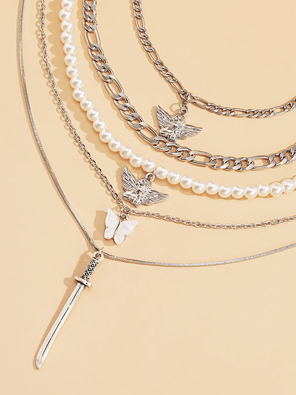 Retro Street Shooting Butterfly Punk Multi-Element Suit Necklace