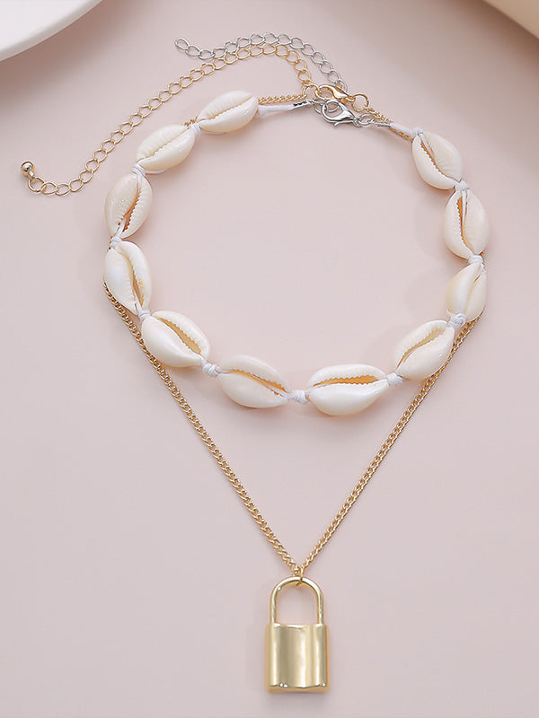 Fashion Mix And Match Shell Lock Double-Layer Necklace