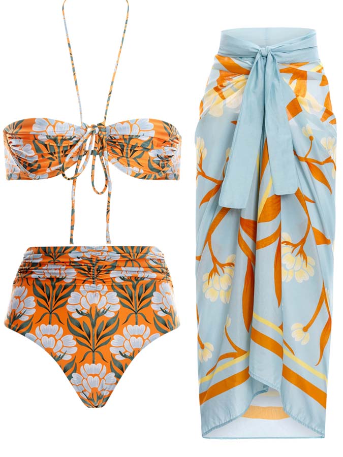 Print Halter Fashion One Piece Swimsuit and Cover up