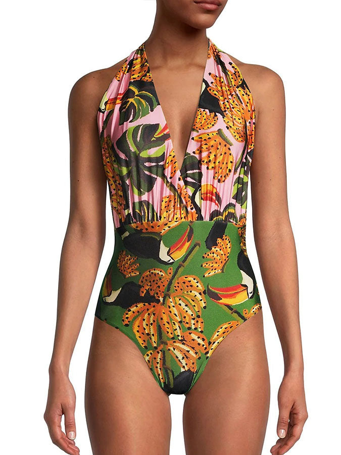 Fashion Colorblock Print Swimsuit Set