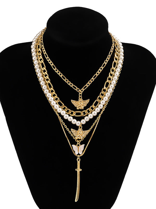 Retro Street Shooting Butterfly Punk Multi-Element Suit Necklace