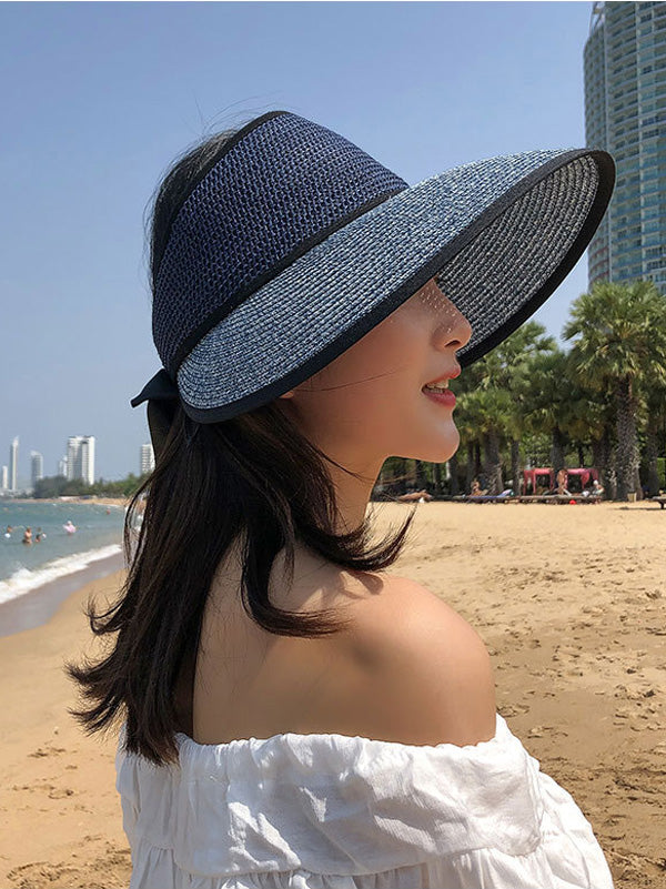 Solid Color Sunscreen Straw Woven Breathable Foldable Cap