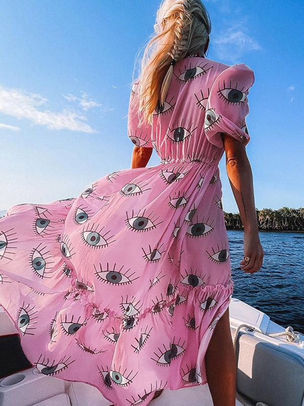 Demon Eyes Print Short Sleeve Thin Cover-Up