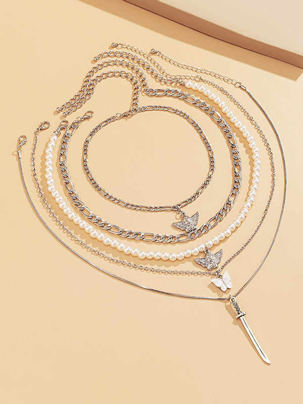 Retro Street Shooting Butterfly Punk Multi-Element Suit Necklace