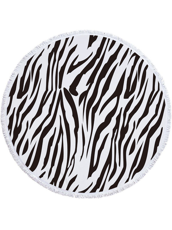 Stylish Animal Printed Round Shape Tasseled Soft Beach Mat