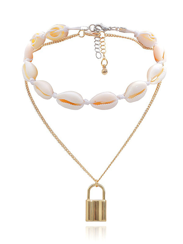 Fashion Mix And Match Shell Lock Double-Layer Necklace