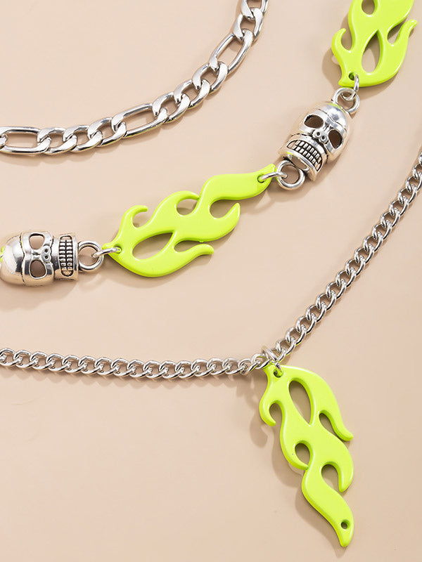 Fluorescent Flame Skull Geometric Multilayer Necklace