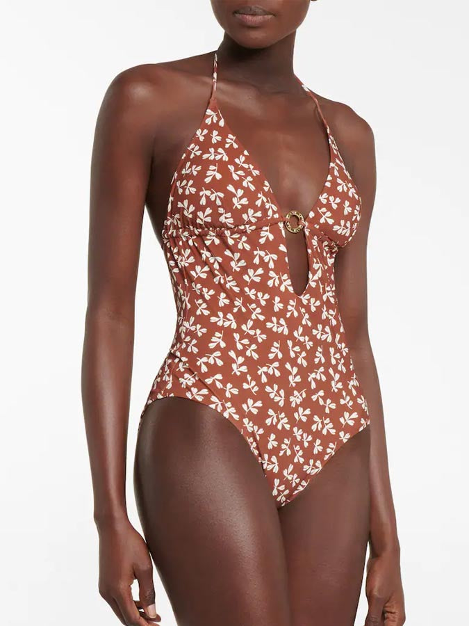 Halter Neck Print Cutout One Piece Swimsuit