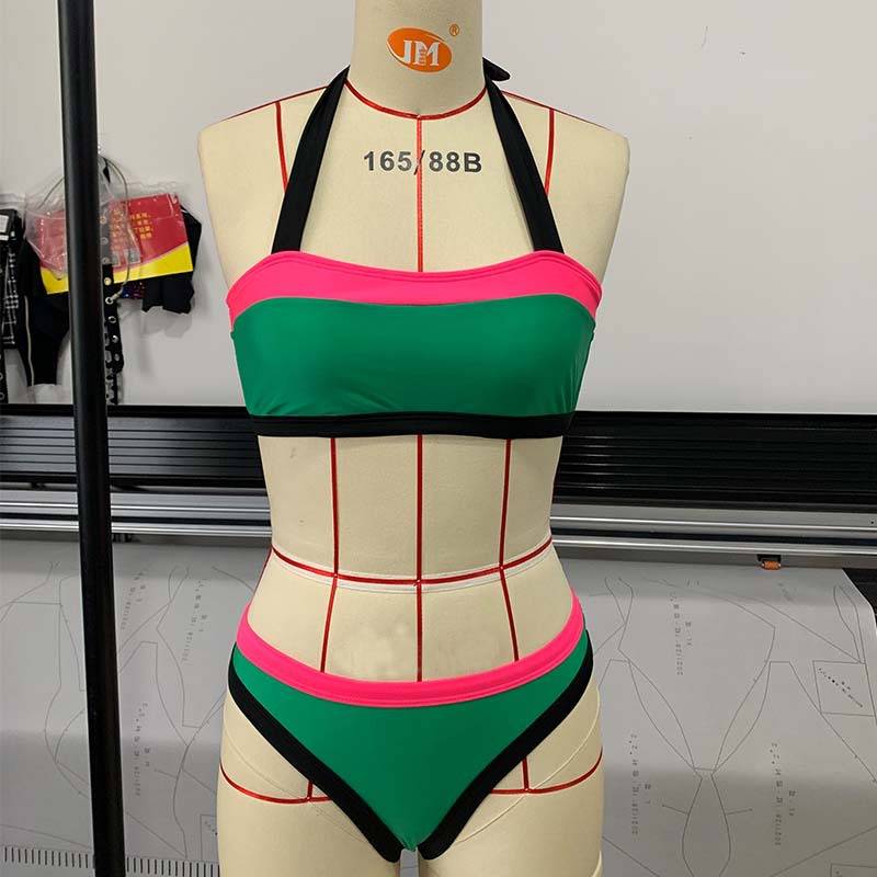 Halter Color Block Bikini Swimsuit