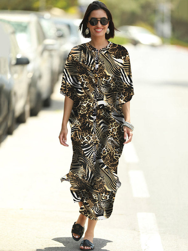 Animal Printed Loose Pocket Beach Cover-Up