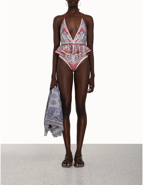 Deep V Neck Halter One-Piece Swimsuit