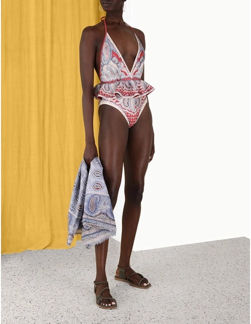 Deep V Neck Halter One-Piece Swimsuit