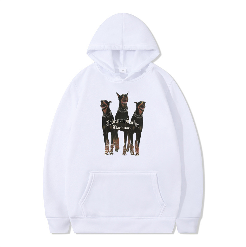 Autumn and winter new European and American high street hip-hop retro dog head print hooded sweater