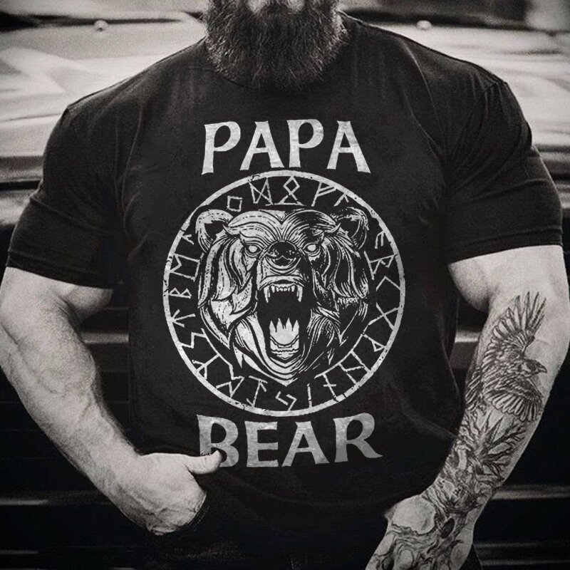 Viking Papa Bear Graphic Mens Casual Running T-shirt