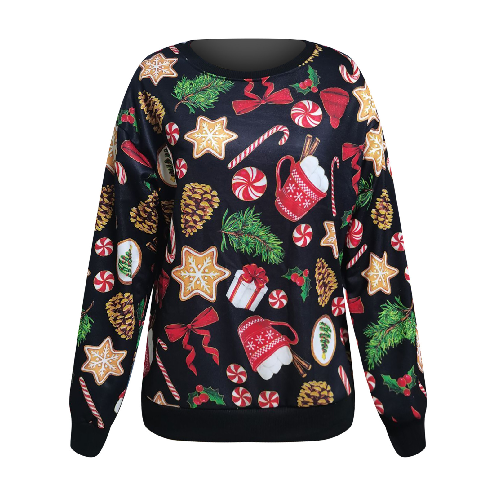 Christmas Print Crew Neck Long Sleeves