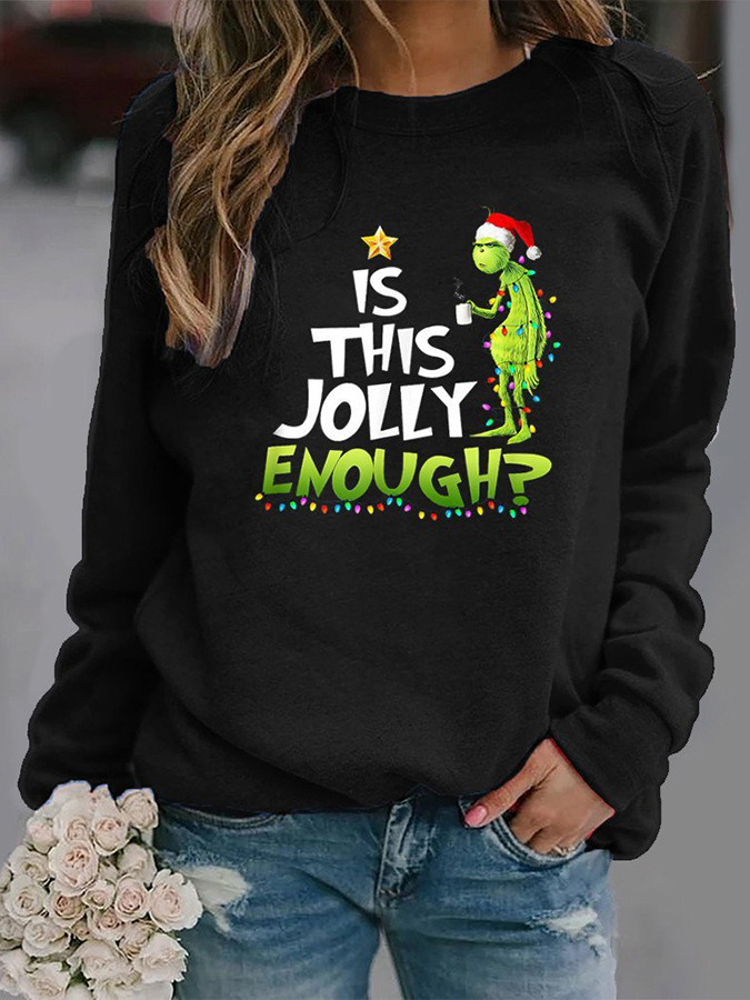Grinch Christmas Print Crew Neck Long Sleeve Sweatshirt