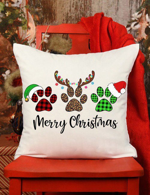Merry Christmas Dog Paw Pillow Case
