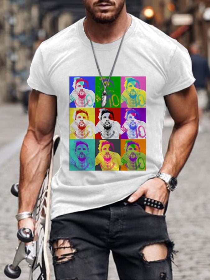 Men'S Fashion Colorblock Print Short Sleeve T-Shirt