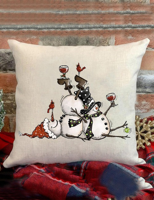 Two Snowman Wine Tipsy Pillow Case