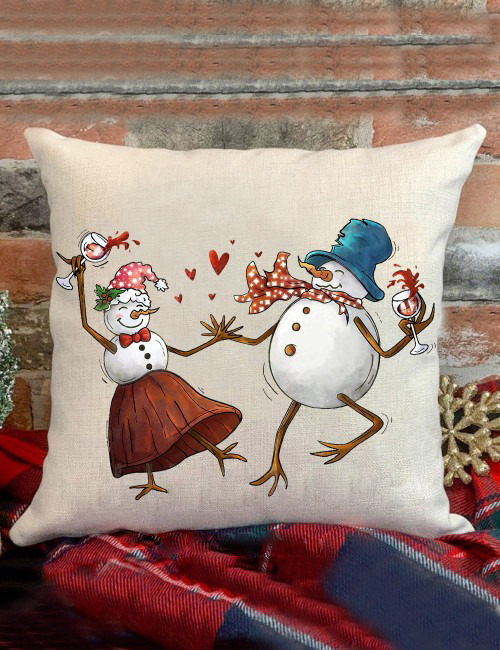 Tipsy Snowman Couple Pillow Case