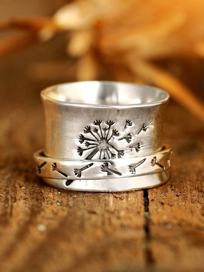 Vintage engraving dandelion ring