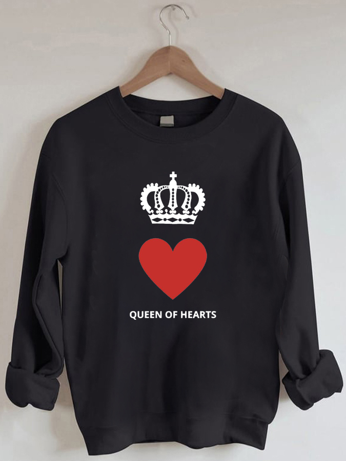 Queen Of Hearts Print Long Sleeve Sweatshirt