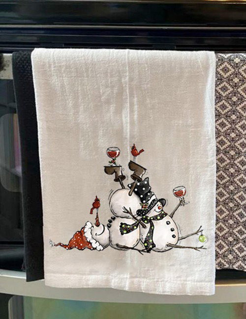 Two Snowman Wine Tipsy Tea Towel