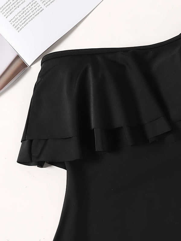 One-Shoulder Falbala One-Piece Swimwear