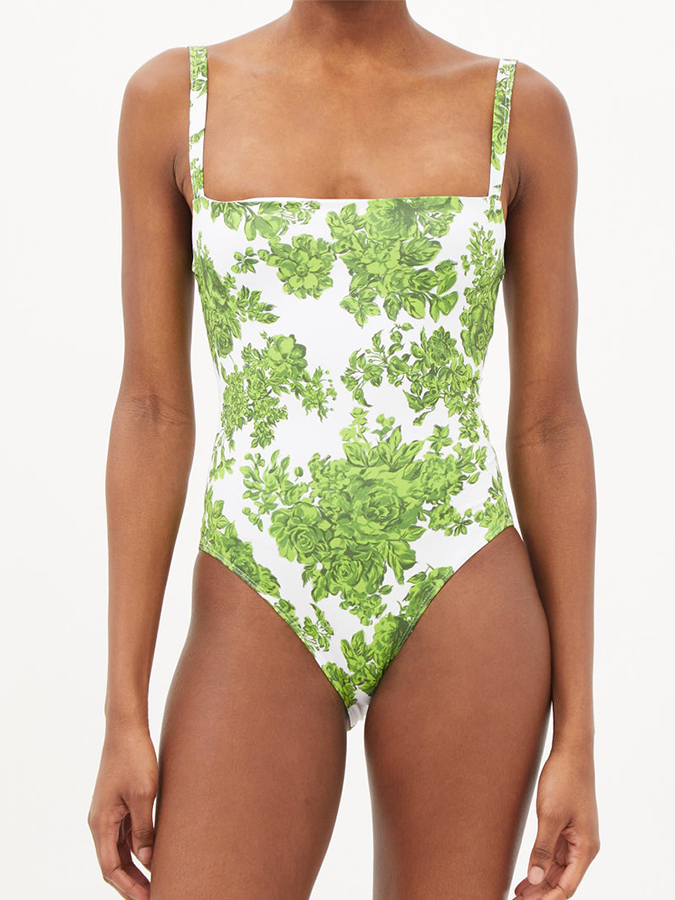 Green Floral Print Fashion One-Piece Swimsuit Set