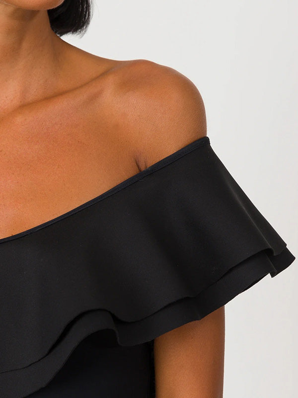 One-Shoulder Falbala One-Piece Swimwear
