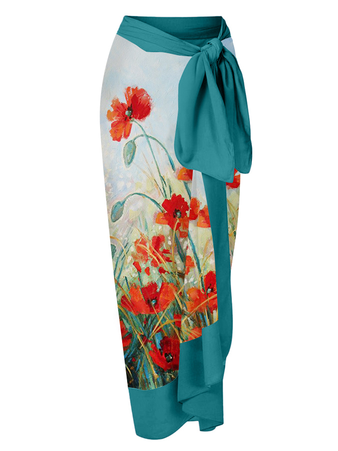 Deep V Vintage Flower Print One-Piece Swimsuit Set