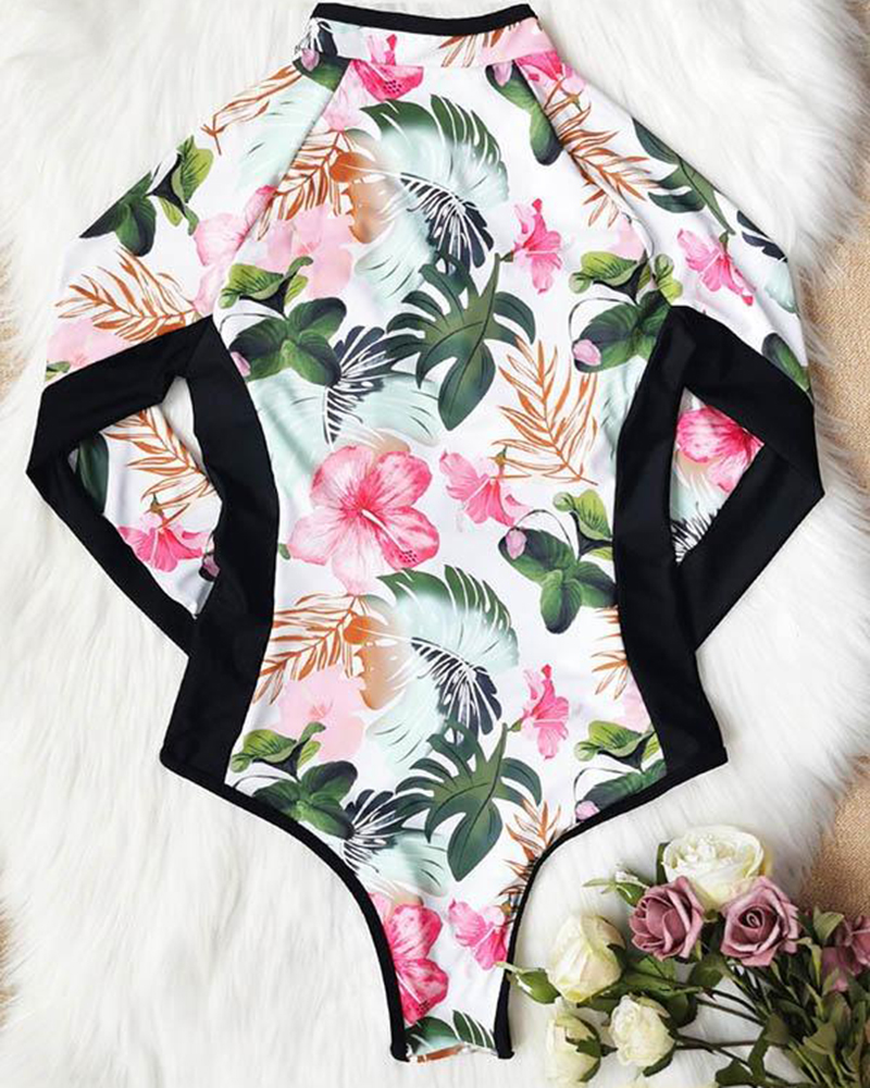 Printed Long Sleeve Zipper Wetsuit Swimsuit
