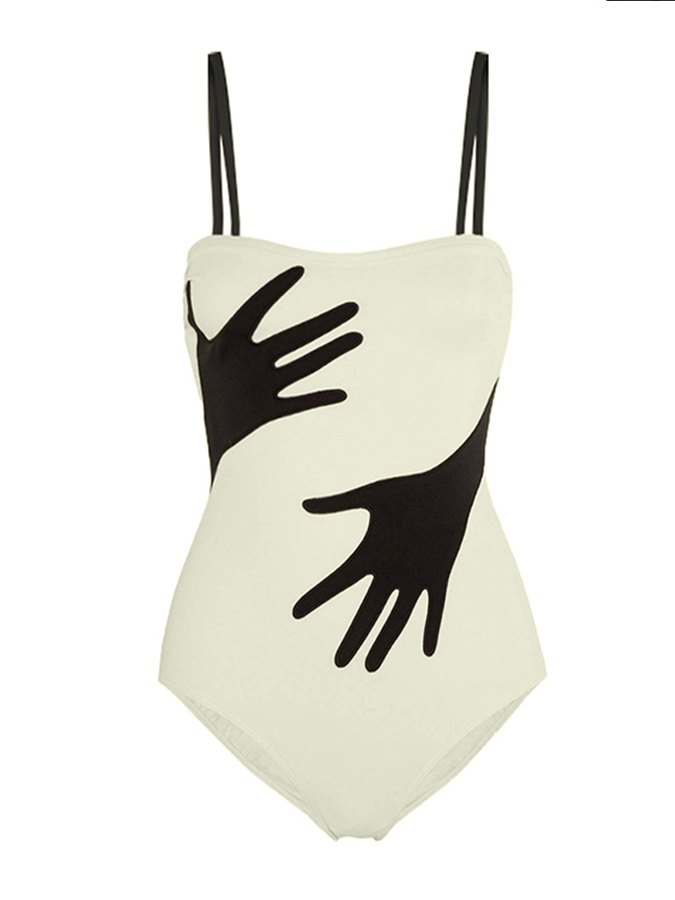 Fashion Colorblock Abstract Print One Piece Swimsuit Set