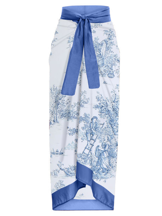 Printed Lace-Up One Piece Swimsuit