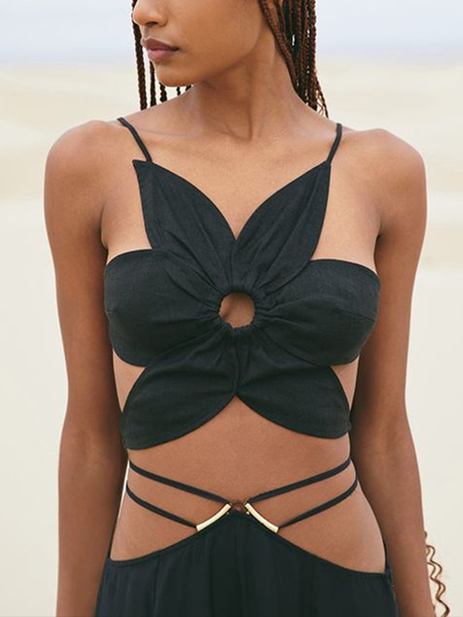 Fashion Retro Solid Beach Bikini Tassel Suit