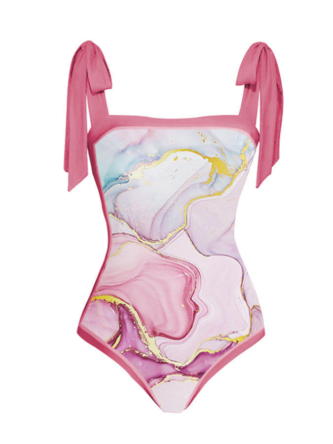 Vintage Colorblock Print Beach One-Piece Swimsuit
