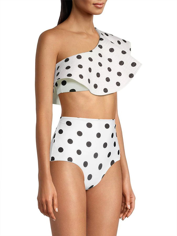 Polka Dot Print Fashion Ruffle Split Swimsuit