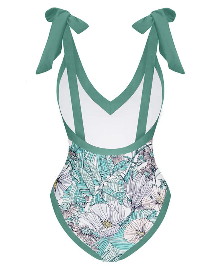 Printed Lace-Up One Piece Swimsuit & Cover up