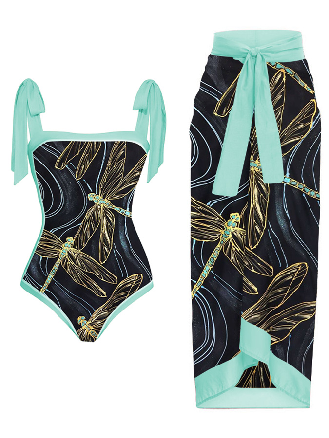 Fashion Print Tie One Piece Swimsuit