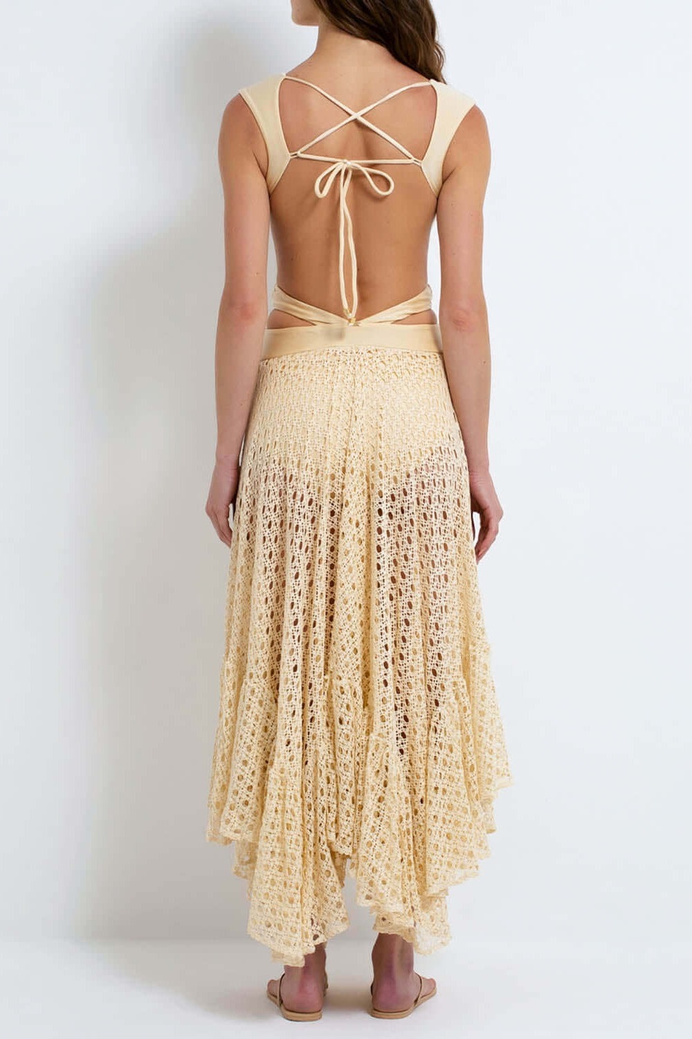 Belted crochet-trimmed Maxi swimsuit