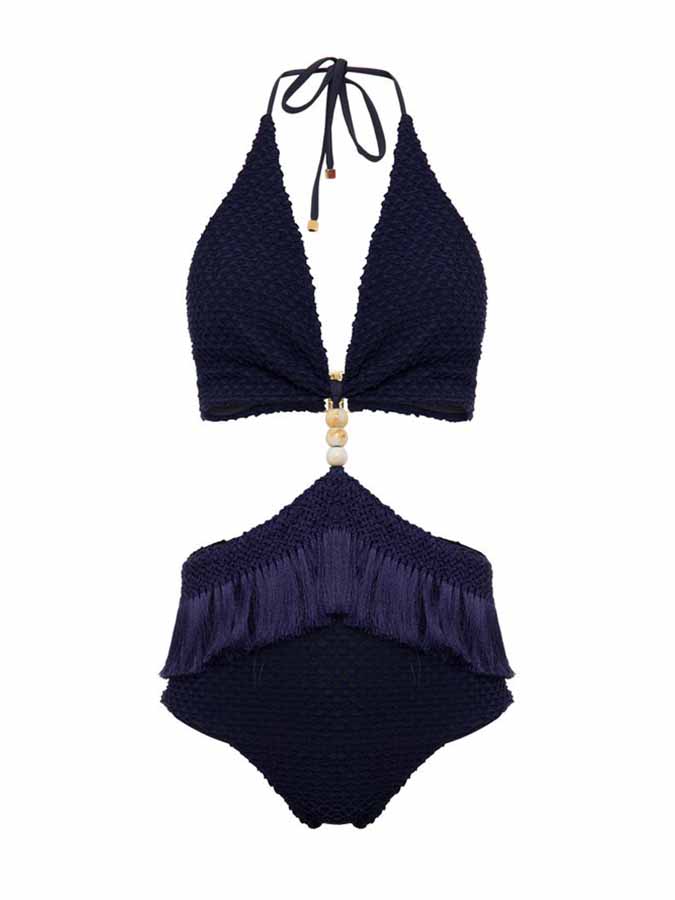  Solid Fringed One-piece Swimsuit